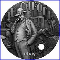 2021 2 Oz Silver $5 Niue The Gangsters AL CAPONE Antique Finish Gilded Coin