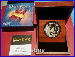 2021 Lord of The Rings Sauron 1oz Silver Coin Proof Gilded Ring Mintage 3,000