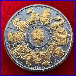 2021 Queen's Beast Collection 2 Oz. 9999 Silver Coin Antiqued with 24K Gold by SFS