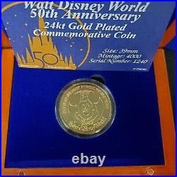 2021 Walt Disney World 50th Anniversary 24kt Gold Plated E Ticket & Mickey Coin
