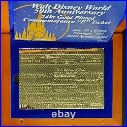 2021 Walt Disney World 50th Anniversary 24kt Gold Plated Magic Kingdom E Ticket