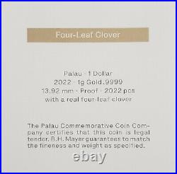 2022 1 Gram PROOF GOLD $1 Palau Ounce of Luck FOUR LEAF CLOVER Coin