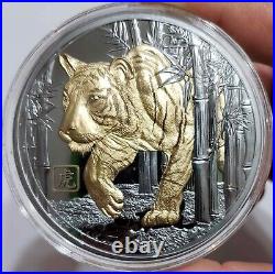 2022 5 Oz BLACK PROOF Silver $10 Niue YEAR TIGER Gilded Coin