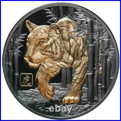 2022 5 Oz BLACK PROOF Silver $10 Niue YEAR TIGER Gilded Coin