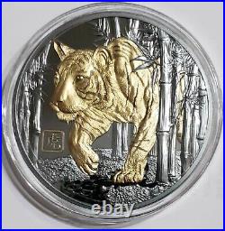 2022 5 Oz BLACK PROOF Silver $10 Niue YEAR TIGER Gilded Coin