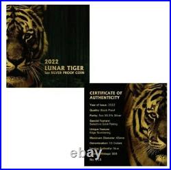 2022 5 Oz BLACK PROOF Silver $10 Niue YEAR TIGER Gilded Coin