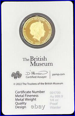 2022 Gold Solomon Islands $25 British Museum 1/4 Oz Coin Masterpiece Collection