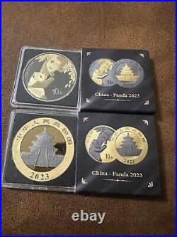 2023 Gold and Black Ruthenium China Silver Panda 10y Coin Set (2)