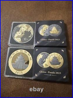 2023 Gold and Black Ruthenium China Silver Panda 10y Coin Set (2)