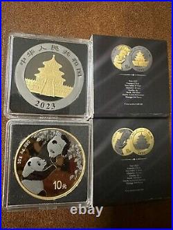 2023 Gold and Black Ruthenium China Silver Panda 10y Coin Set (2)