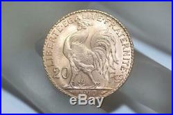 22K Solid Gold 1910 France Coin 20 Francs French Rooster AU Rare Collectible