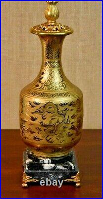 26 24k Gold Chinese Porcelain Bottle Neck Vase Lamp Dragon Jingdezhen