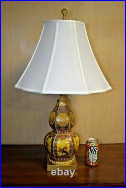 30 Very Fine Chinese Porcelain Dbl Gourd Hex Vase Table Lamp- Cloisonne Style