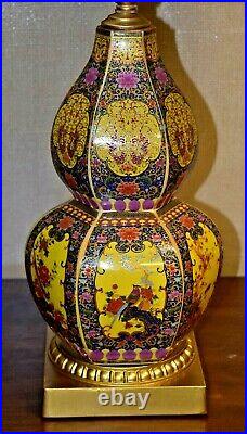 30 Very Fine Chinese Porcelain Dbl Gourd Hex Vase Table Lamp- Cloisonne Style