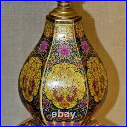 30 Very Fine Chinese Porcelain Dbl Gourd Hex Vase Table Lamp- Cloisonne Style