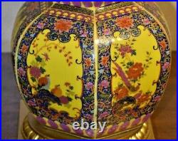 30 Very Fine Chinese Porcelain Dbl Gourd Hex Vase Table Lamp- Cloisonne Style