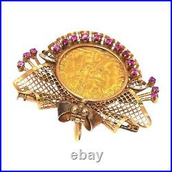 (3720) 19th century Gold, Rubies and Ancient Gold Venetian Coin