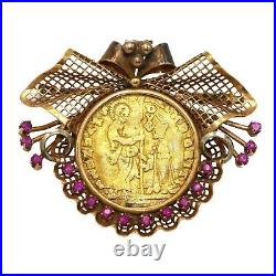 (3720) 19th century Gold, Rubies and Ancient Gold Venetian Coin