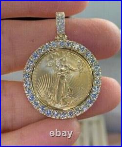 3Ct Round Cut Moissanite Liberty Coin Pendant 14K Yellow Gold Plated Free Chain