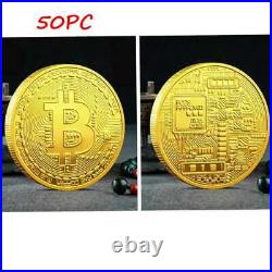50PC GOLD Plated Bitcoin Coin Collectible -AWESOME GIFT COMMEMORATIVE BITCOIN