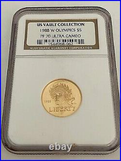 5.00 Gold, Proof 70,1988-w, Olympics U. S. Vault Collection Liberty Ngc Pf 70 U. C