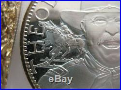 7/8-oz President Theodore (teddy) Roosevelt Masonic Art Coin Silver. 925 + Gold
