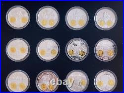 999 Fine Silver French x17 Medals Coins Collection With Pure. 999 Gold Ornaments