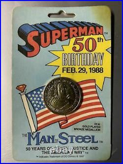 AMC 1988 Superman 24kt Gold Bronze Medallion Coin Round 50th Cartoon Celebrities