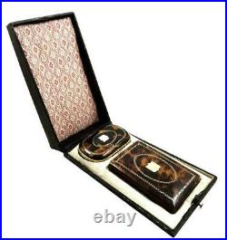 ANTIQUE SHELL WITH GOLD PIQUE COIN PURSE & AIDE MEMOIRE c1850