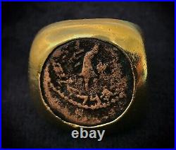Ancient Bronze Coin Hasmonean King Mattithias Antigonus 40-37 B. C. E 18KGold Ring