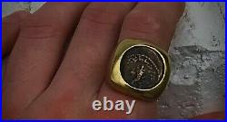 Ancient Bronze Coin Hasmonean King Mattithias Antigonus 40-37 B. C. E 18KGold Ring