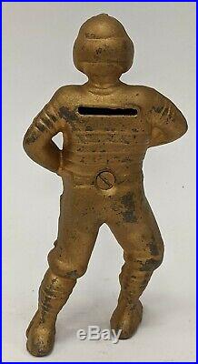 Antique A. C. Williams Football Player Cast Iron Still Penny Coin Bank Gold