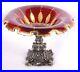 Antique BOHEMIAN Red & Gold Glass COMPOTE with Ornate Coin Silver Base 6.5H