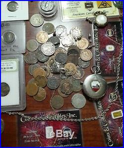 Antique Coin Junk Drawer Lot With real Gold And Silver, Ancient Coins, jewelry