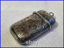 Antique Coin Silver Gold Wash Match Holder Equestrian on Horse Ornate Pendant