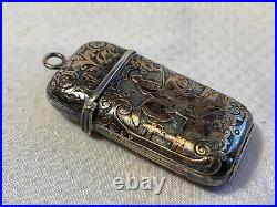 Antique Coin Silver Gold Wash Match Holder Equestrian on Horse Ornate Pendant