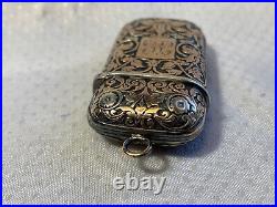 Antique Coin Silver Gold Wash Match Holder Equestrian on Horse Ornate Pendant