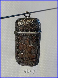 Antique Coin Silver Gold Wash Match Holder Equestrian on Horse Ornate Pendant