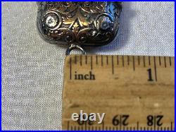 Antique Coin Silver Gold Wash Match Holder Equestrian on Horse Ornate Pendant