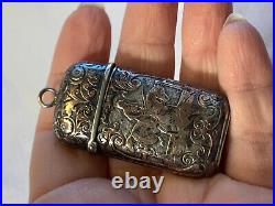 Antique Coin Silver Gold Wash Match Holder Equestrian on Horse Ornate Pendant