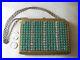 Antique Gold Green Jewel & Rhinestone Coin Holder Card Case Carry All Compact