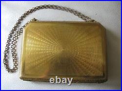 Antique Gold Green Jewel & Rhinestone Coin Holder Card Case Carry All Compact