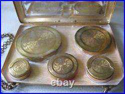 Antique Gold Green Jewel & Rhinestone Coin Holder Card Case Carry All Compact