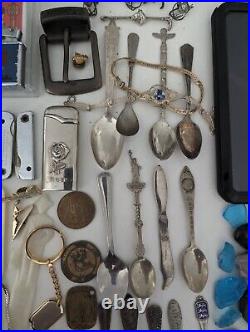 Antique Vintage Collectibles Lot Sterling Jewelry Gold Fill Watches Coins Spoons