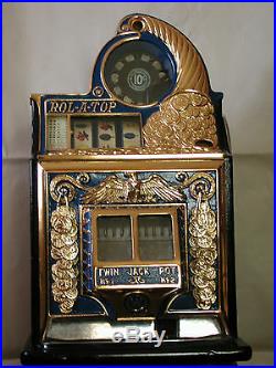 Antique Watling Rol-A-Top Coin Front 10c Slot Machine Gold Plated Front