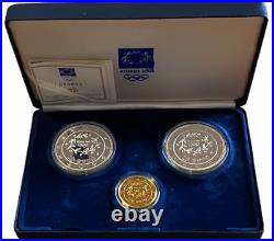 Athens 2004 Olympics 3 Gold-silver Proof Coin Set Collection With Certification