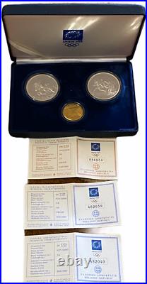 Athens 2004 Olympics 3 Gold-silver Proof Coin Set Collection With Certification