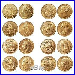 Australia 1867-1931 Collection of 8 Sovereigns Gold Coins In Album EF-aUNC