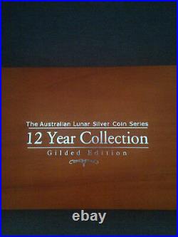 Australian lunar silver coin series. 12 year collection. Gilded edition
