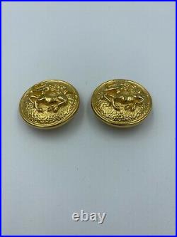 Authentic Fendi Zodiac Collection 93 Sagittarius Archer Dome Coin Earrings